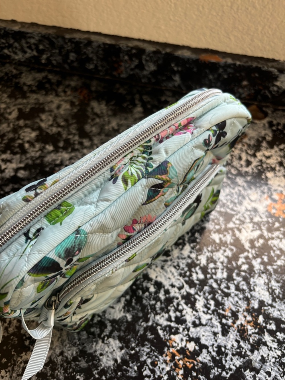Vera Bradley Quilted Floral Cosmetic Bag in Light Blue with Green Accents - Picture 9 of 11